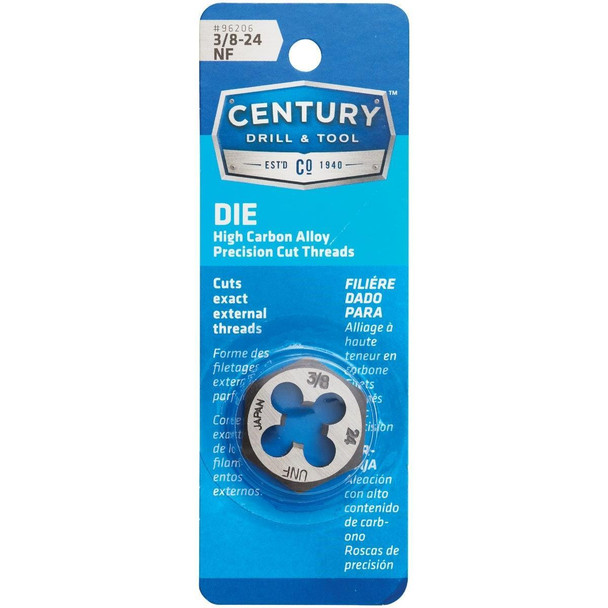 96206 Century Drill & Tool 3/8-24 National Fine 1 In. Across Flats Fractional Hexagon Die