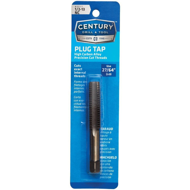 95111 Century Drill & Tool 1/2-13 Carbon Steel National Coarse Tap-Plug