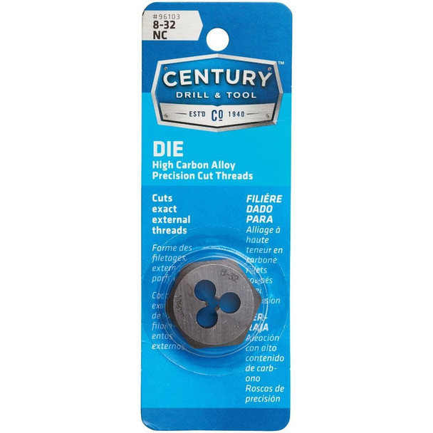 96103 Century Drill & Tool 8-32 National Coarse 1 In. Across Flats Fractional Hexagon Die