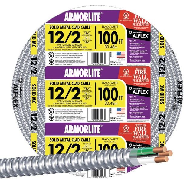 68580023 Southwire 100 Ft. 12/2 MC Armored Cable Electrical Wire