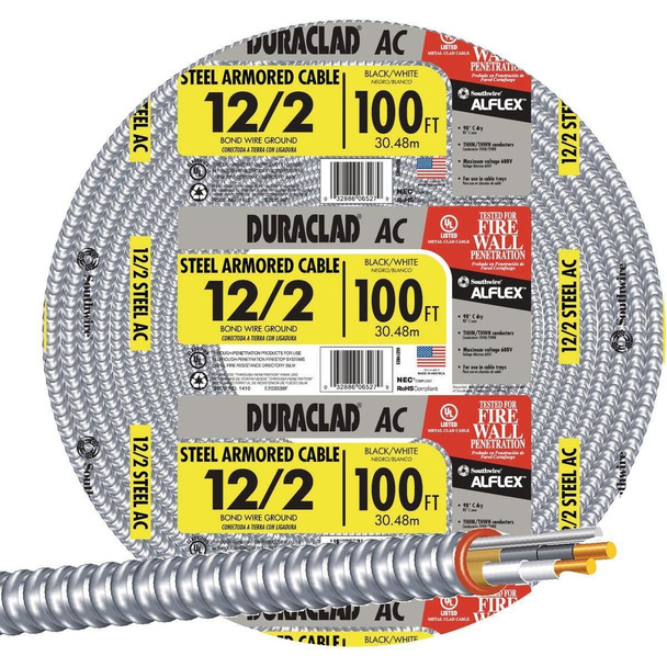 55274923 Southwire 100 Ft. 12/2 AC Armored Cable Electrical Wire