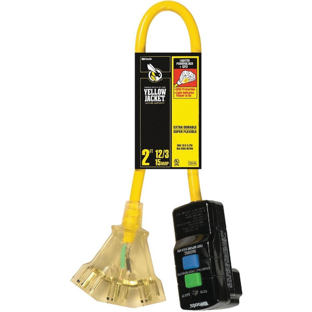 2814 Yellow Jacket 2 Ft. 12/3 GFI Extension Cord with Powerblock