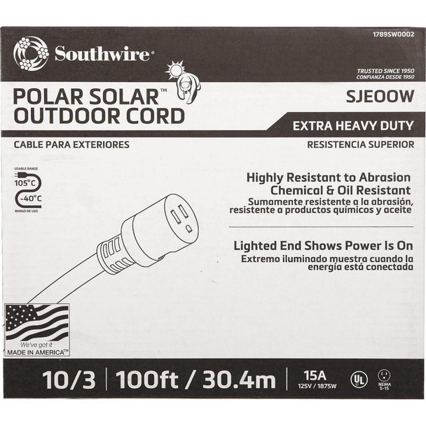 1789SW0002 Coleman Cable 100 Ft. 10/3 Cold Weather Extension Cord