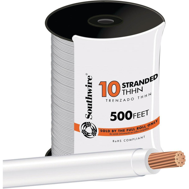 22974057 Southwire 500 Ft. 10 AWG Stranded White THHN Electrical Wire