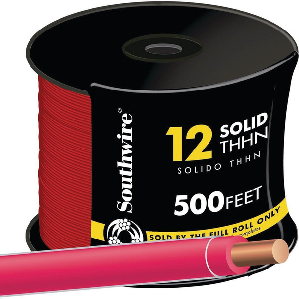 11589958 Southwire 500 Ft. 12 AWG Solid Red THHN Electrical Wire
