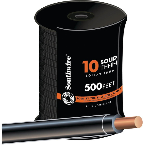 11595657 Southwire 500 Ft. 10 AWG Solid Black THHN Electrical Wire