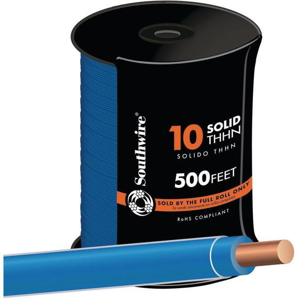 11598057 Southwire 500 Ft. 10 AWG Solid Blue THHN Electrical Wire