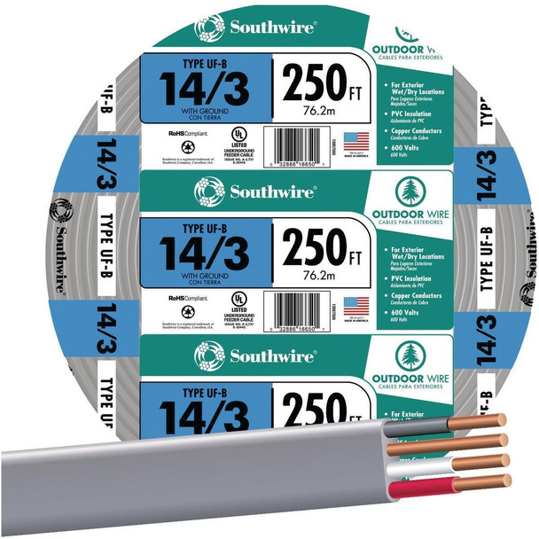 13057555 Southwire 250 Ft. 14 AWG 3-Conductor UFW/G Electrical Wire