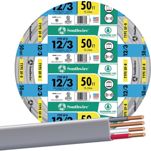 13058322 Southwire 50 Ft. 12 AWG 3-Conductor UFW/G Electrical Wire