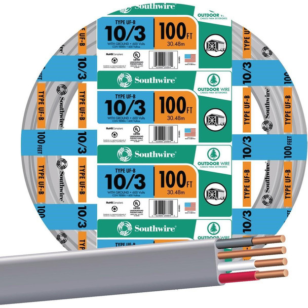 13059123 Southwire 100 Ft. 10 AWG 3-Conductor UFW/G Electrical Wire