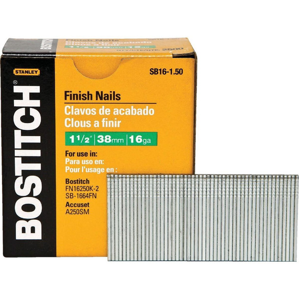SB16-1.50 Bostitch 16-Gauge Coated Straight Finish Nail, 1-1/2 In. (2500 Ct.)