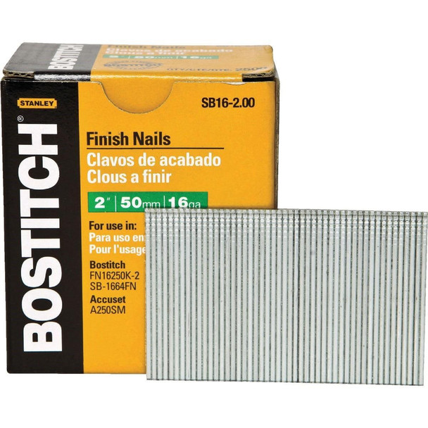 SB16-2.00 Bostitch 16-Gauge Coated Straight Finish Nail, 2 In. (2500 Ct.)