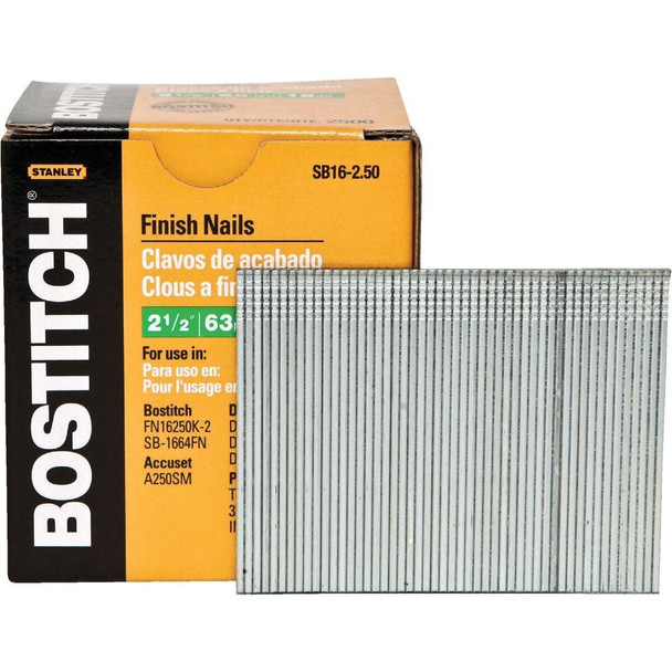 SB16-2.50 Bostitch 16-Gauge Coated Straight Finish Nail, 2-1/2 In. (2500 Ct.)