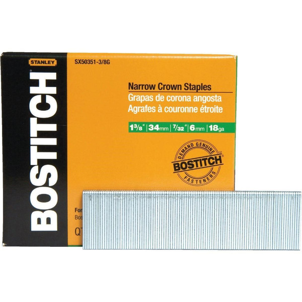 SX50351-3/8G Bostitch 18-Gauge Galvanized Narrow Crown Finish Staple, 7/32 In. x 1-3/8 In. (3000 Ct.)