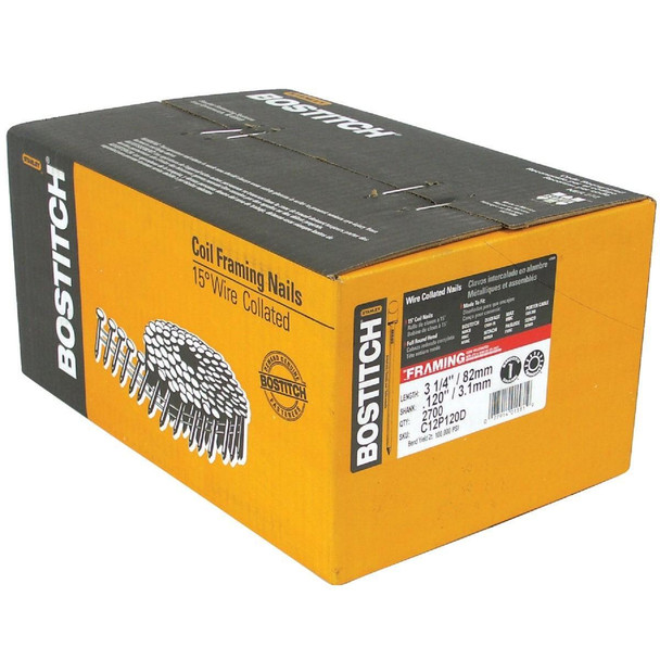 C12P120D Bostitch 15 Degree Wire Weld Coated Coil Framing Nail, 3-1/4 In. x .120 In. (2700 Ct.)