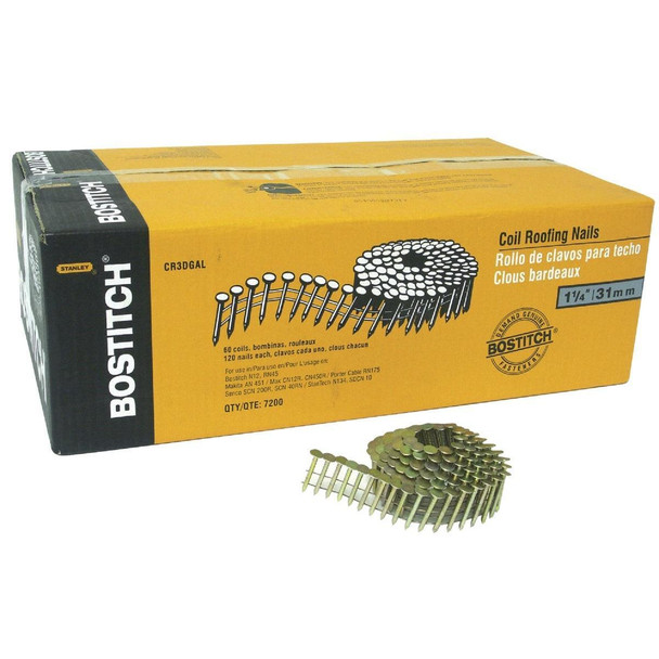CR3DGAL Bostitch 15 Degree Wire Weld Galvanized Coil Roofing Nail, 1-1/4 In. x .120 In. (7200 Ct.)