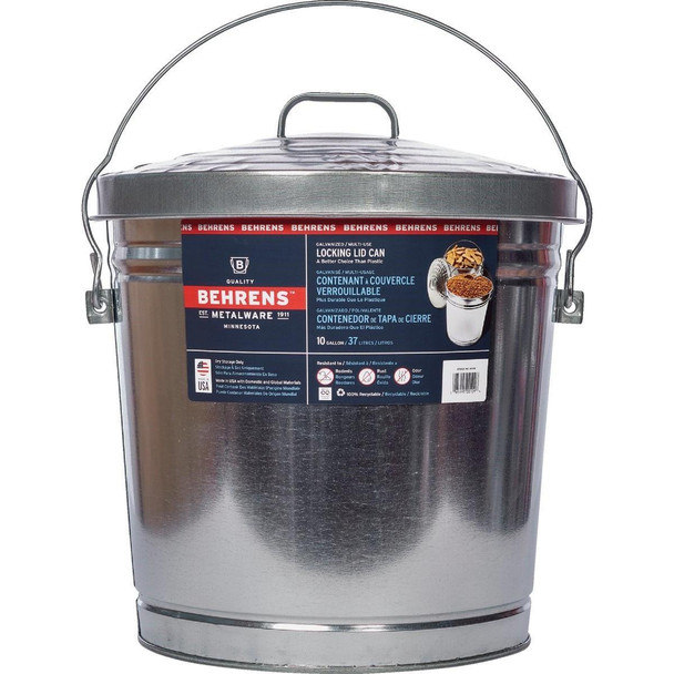 6110 Behrens 10 Gal.  Galvanized Locking Lid Trash Can with Lid