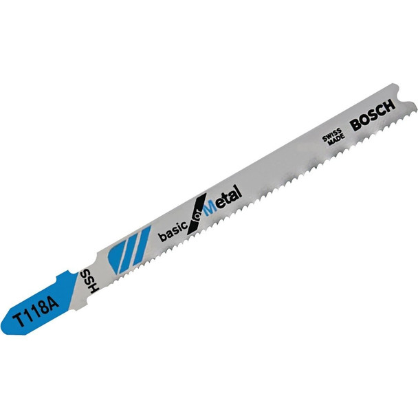 T118A Bosch T-Shank 3-5/8 In. x 24 TPI High Carbon Steel Jig Saw Blade, Basic for Metal (5-Pack)