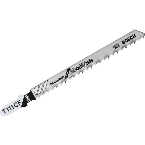 T111CF Bosch T-Shank 4 In. x 8 TPI Bi-Metal Jig Saw Blade, Accurate for Wood with Nails (5-Pack)
