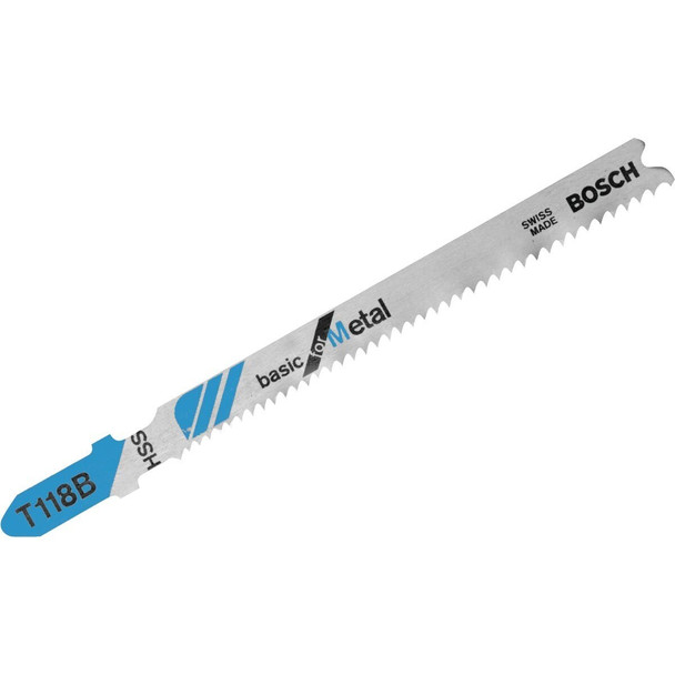 T118B Bosch T-Shank 3-5/8 In. x 11-14 TPI High Speed Steel Jig Saw Blade, Basic for Metal (5-Pack)