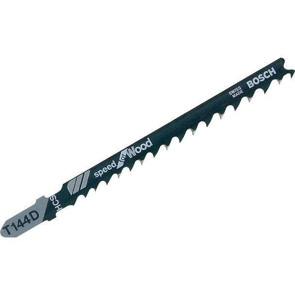 T144D Bosch T-Shank 4 In. x 6 TPI High Carbon Steel Jig Saw Blade, Speed for Wood (5-Pack)