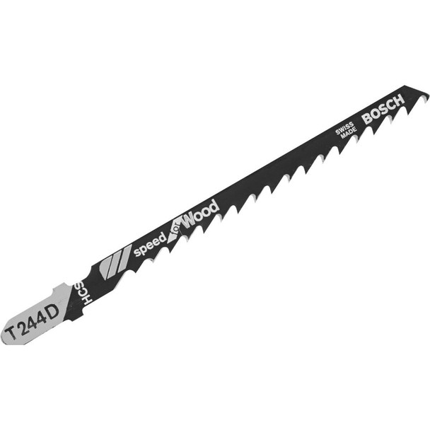 T244D Bosch T-Shank 4 In. x 6 TPI High Carbon Steel Jig Saw Blade, Speed for Wood (5-Pack)