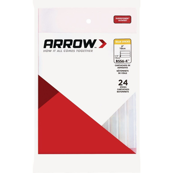 BSS6-4 Arrow 4 In. Standard Clear Slow Set Hot Melt Glue (24-Pack)