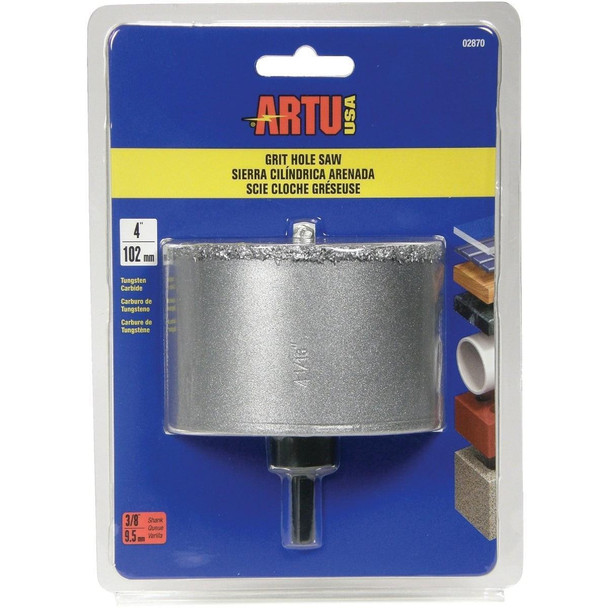 02870 ARTU 4 In. Tungsten Carbide Grit Hole Saw with Arbor and Pilot Bit