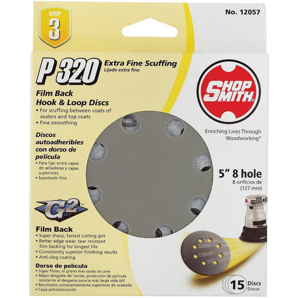 9027 Gator 5 In. 320-Grit 8-Hole Pattern Vented Sanding Disc with Hook & Loop Backing (15-Pack)