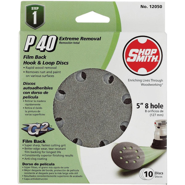 9020 Gator 5 In. 40-Grit 8-Hole Pattern Vented Sanding Disc with Hook & Loop Backing (10-Pack)