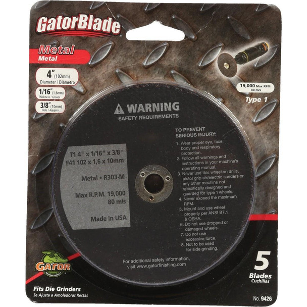 9426 Gator Blade Type 1 4 In. x 1/16 In. x 3/8 In. Metal Cut-Off Wheel (5-Pack)