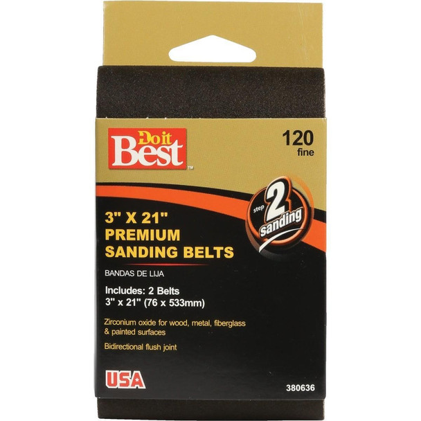 380636GA 3 In. x 21 In. 120 Grit Heavy-Duty Premium Sanding Belt (2-Pack)
