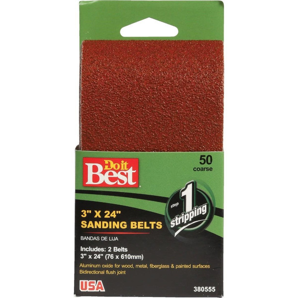 380547GA 3 In. x 24 In. 80 Grit Heavy-Duty Sanding Belt (2-Pack)