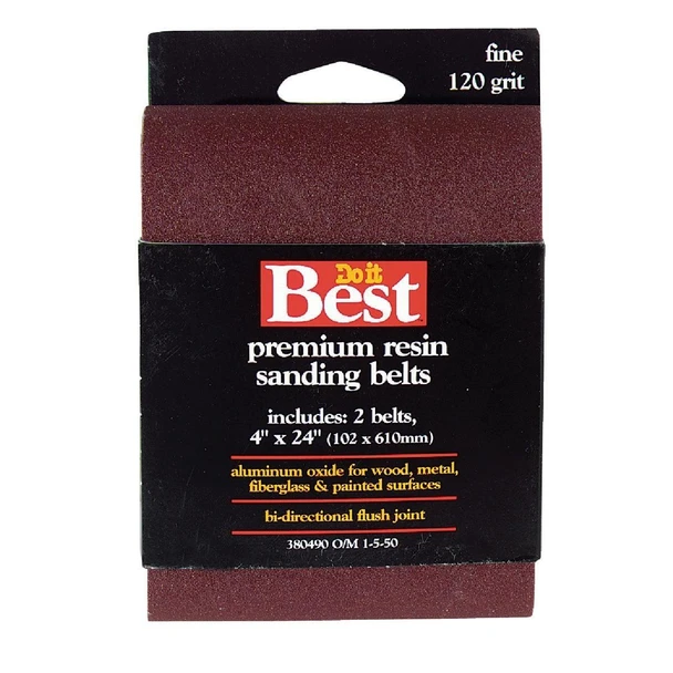 380490GA 4 In. x 24 In. 120 Grit Heavy-Duty Sanding Belt (2-Pack)