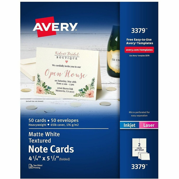 Avery&reg; Note Card - Textured - White - 50/Pack - 6 / Carton