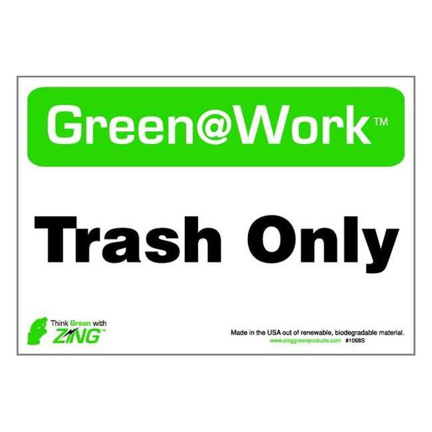 Green at Work, Trash Only, 10 in W x 7 in H, Horizontal Rectangle, Plastic