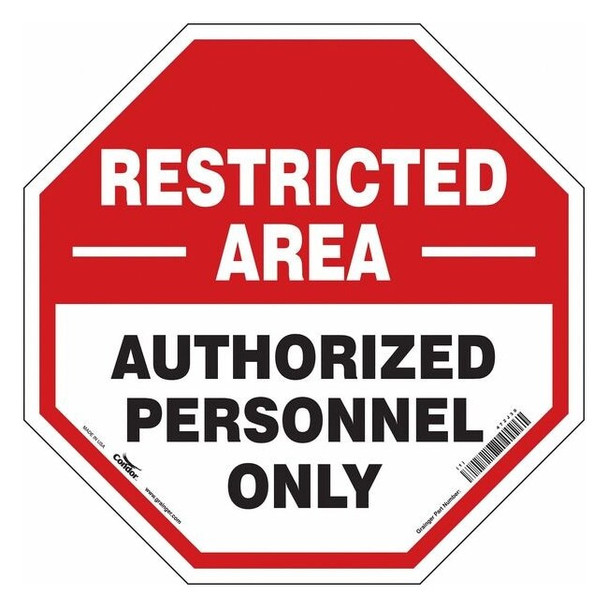 Condor Safety Sign, 24 in H, 24 in W, Vinyl, Octagon, English, 472J30 472J30