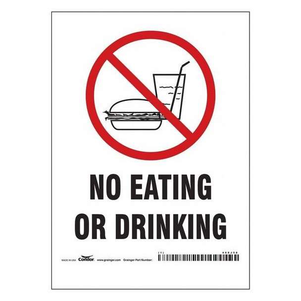 No Eating Or Drinking, 5 in W x 7 in H, Vertical Rectangle, Vinyl, 468J58