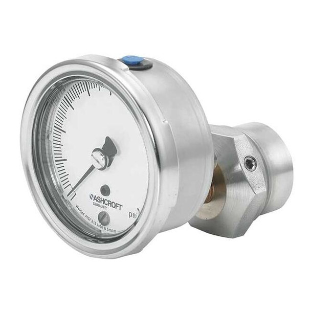 Pressure Gauge with Diaphragm Seal, 30 to 0 to 30 psi, 2 1/2 in Dial, 1/4 in NPT