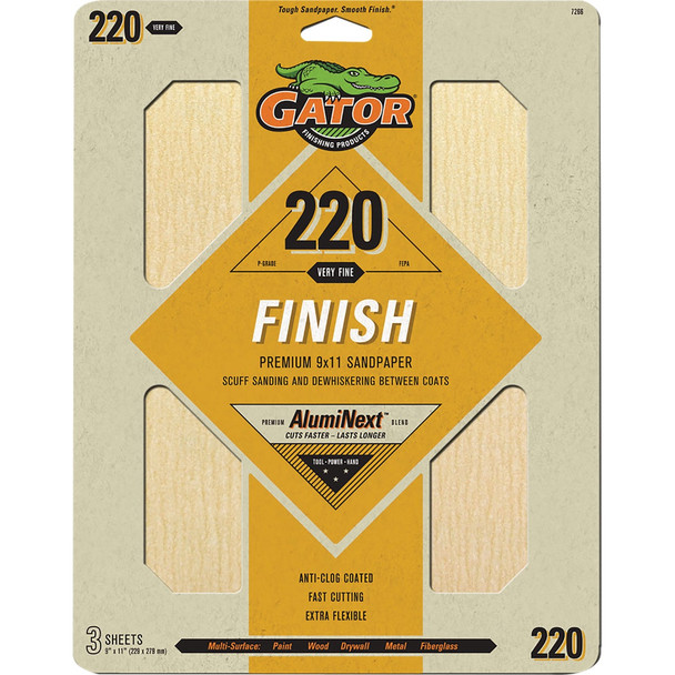 Gator 9 In. x 11 In. 220-Grit Sandpaper Sheet (3-Pack) 7266