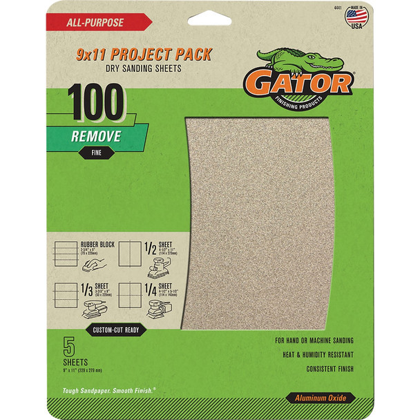 GatorGrit 9 In. x 11 In. Medium 100-Grit Sandpaper (5-Pack) 4441