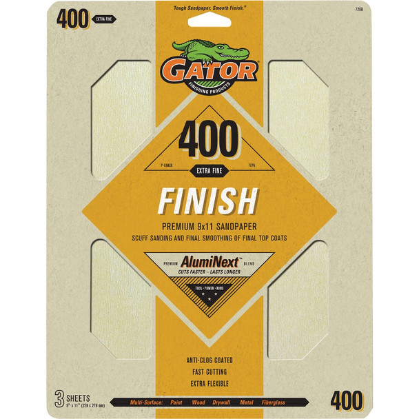 Gator 9 In. x 11 In. 400-Grit Sandpaper (3-Pack) 7268
