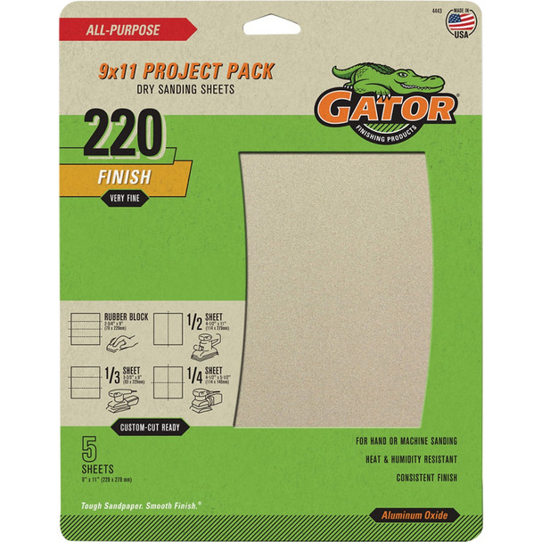 GatorGrit 9 In. x 11 Ft. Extra Fine 220-Grit Sandpaper (5-Pack) 4443