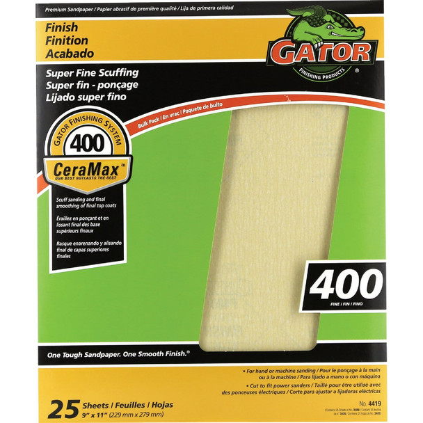 GatorGrit 9 In. x 11 In. 400-Grit Fine Premium Ceramic Sandpaper (25-Pack)