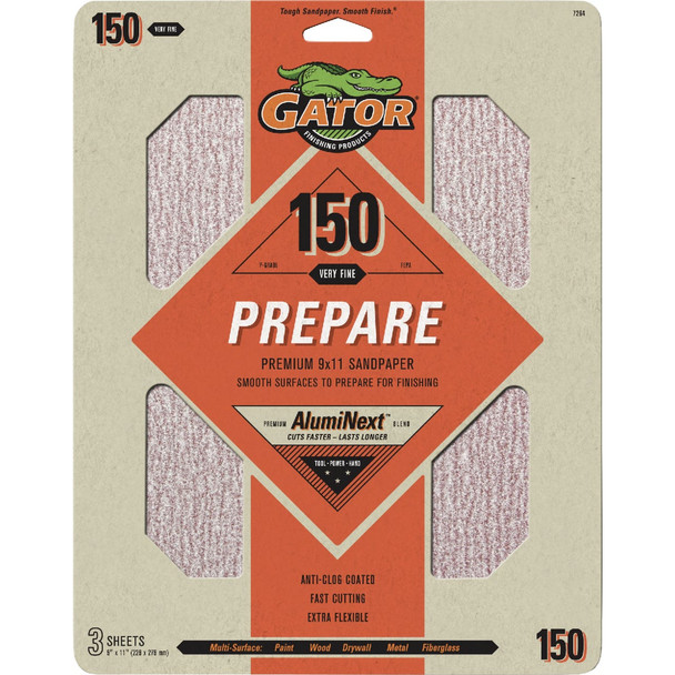 Gator 9 In. x 11 In. 150-Grit Sandpaper (3-Pack) 7264
