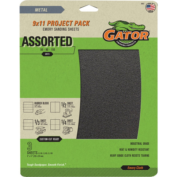 GatorGrit Assorted-Grit Emery Cloth Sandpaper (3-Pack) 4447