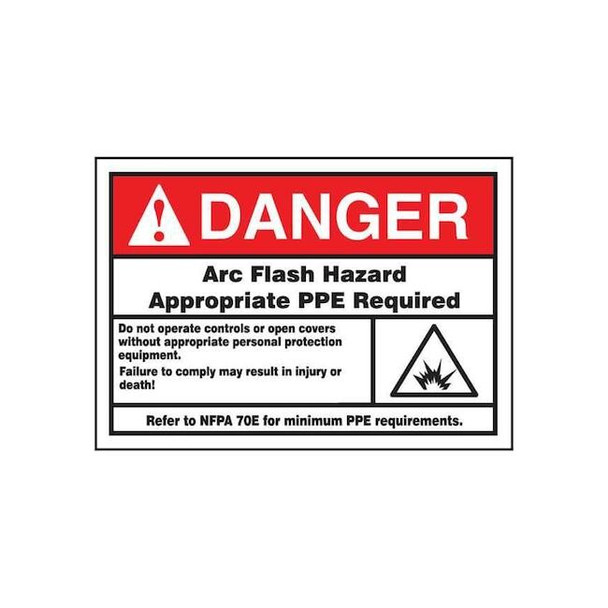 Accuform Label,3-1/2x5,Danger Arc Flash Hazard, LELC140 LELC140