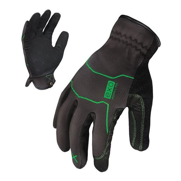 EXO Mechanics Gloves, Synthetic Leather Palm, Polyester Back, M, Black/Gray