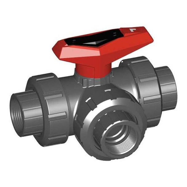 Gf Piping Systems 1-1/2" FNPT PVC Ball Valve 3-Way True Union 161543106
