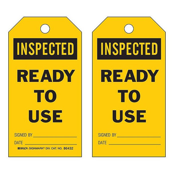Tag, Inspection, Paper, 7 in H x 4 in W, Black on Yellow, Rectangle, 100 PK